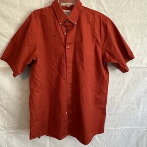 L.L.Bean Mens Large Tall Red Short Sleeve Button Down Shirt Wrinkle Resistant